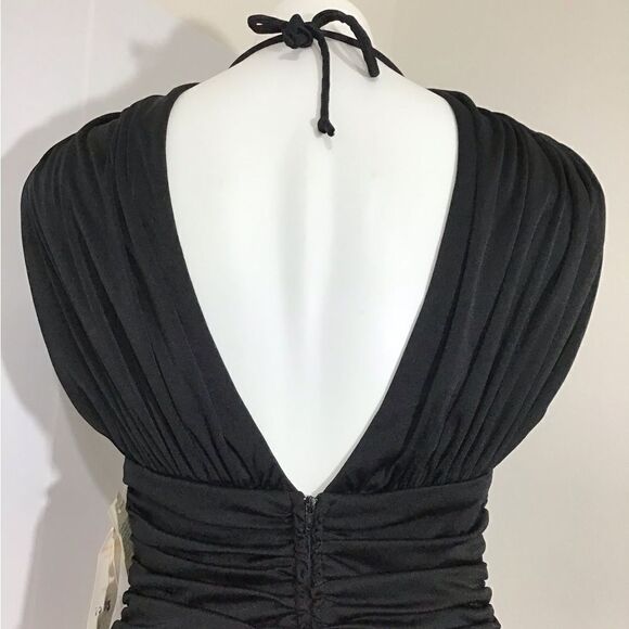 Dave & Johnny Black Dress Vintage 80s Ruched Bodycon Sequin Midi New Size 9/10 - Picture 9 of 16